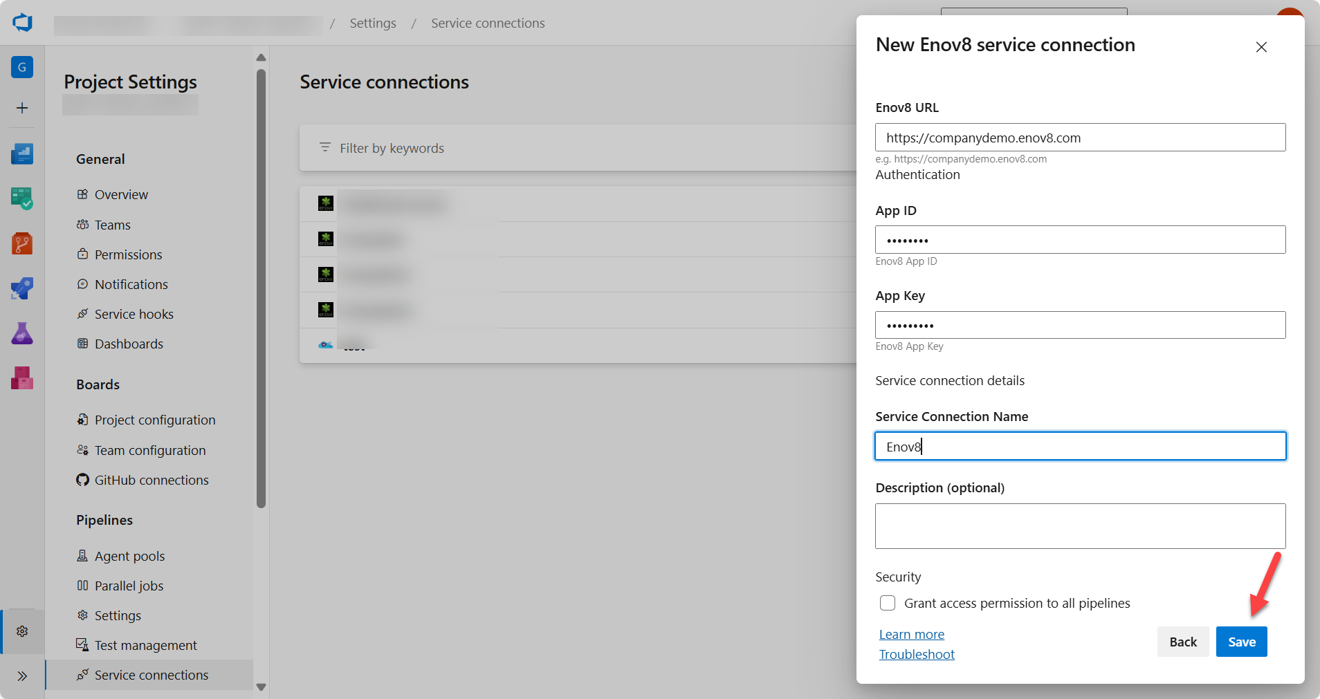 Enov8 Service connection
